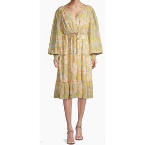 NWOT Rachel Parcell Daisy Floral Chiffon Drawstring Midi-Dress Women's XS